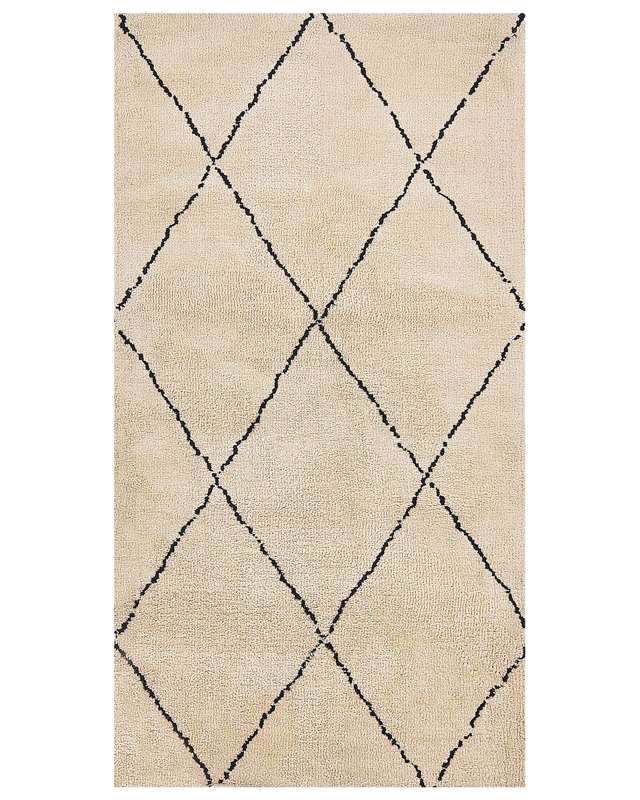 Area Rug Beige and Black Polyester 80 x 150 cm Geometric Diamond Pattern Modern Design Beliani