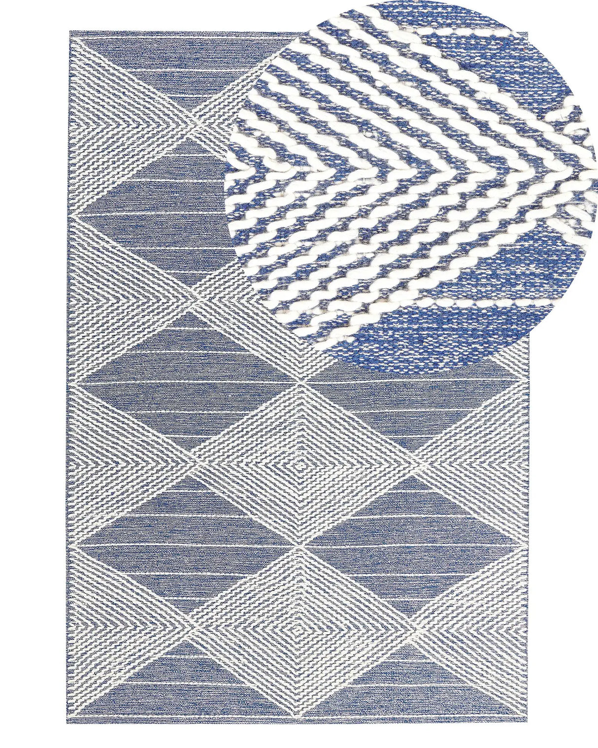 Area Rug Light Beige and Blue Wool Polyester 140 x 200 cm Hand Woven Geometric Pattern Boho Living Room Bedroom Beliani