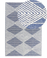 Area Rug Light Beige and Blue Wool Polyester 140 x 200 cm Hand Woven Geometric Pattern Boho Living Room Bedroom Beliani