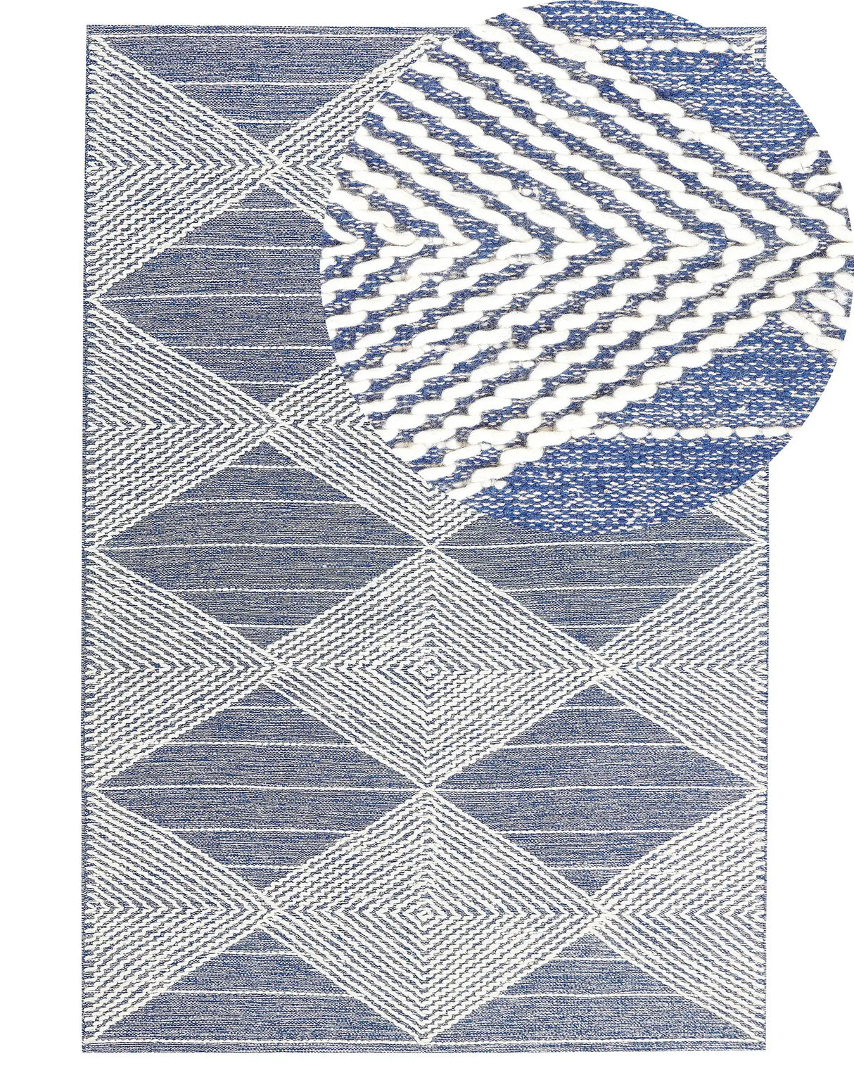 Area Rug Light Beige and Blue Wool Polyester 160 x 230 cm Hand Woven Geometric Pattern Boho Living Room Bedroom Beliani