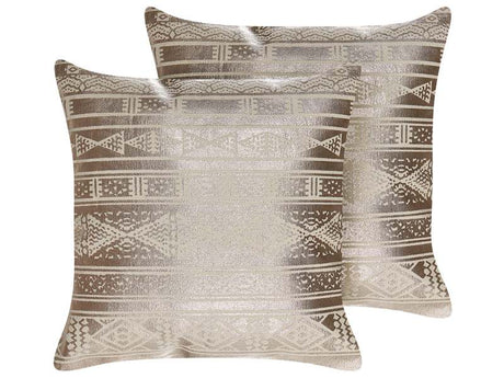 Set of 2 Decorative Cushions Rose GoldCotton 50 x 50 cm Geometric Pattern Foil Print Glamour Decor Accessories Beliani