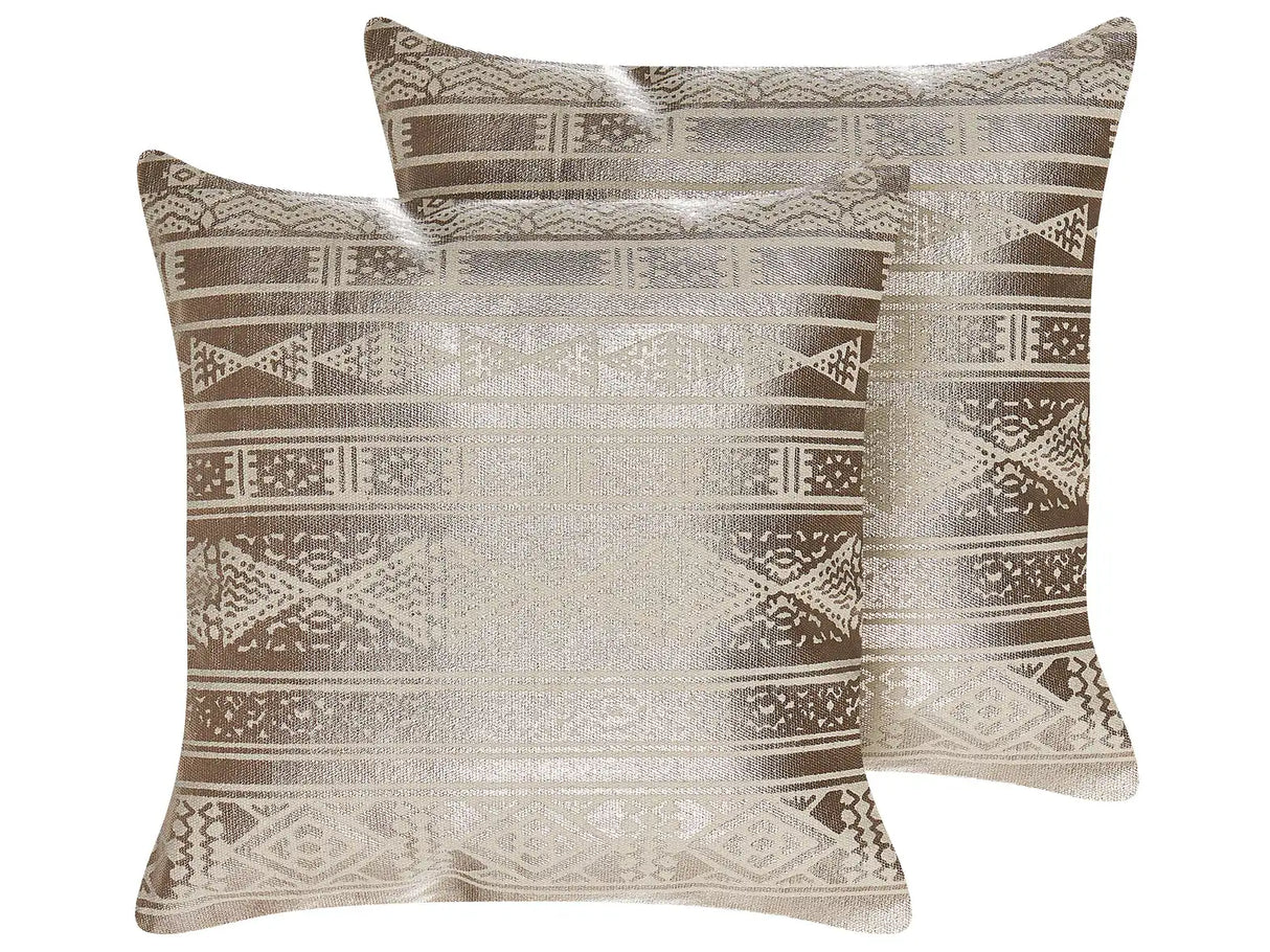 Set of 2 Decorative Cushions Rose GoldCotton 50 x 50 cm Geometric Pattern Foil Print Glamour Decor Accessories Beliani