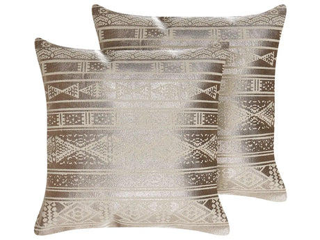 Set of 2 Decorative Cushions Rose GoldCotton 50 x 50 cm Geometric Pattern Foil Print Glamour Decor Accessories Beliani