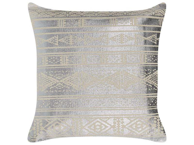 Decorative Cushion Silver Cotton 50 x 50 cm Geometric Pattern Foil Print Glamour Decor Accessories Beliani