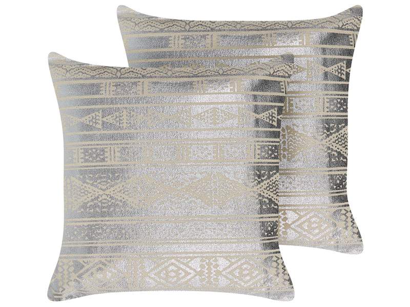 Set of 2 Decorative Cushions Silver Cotton 50 x 50 cm Geometric Pattern Foil Print Glamour Decor Accessories Beliani