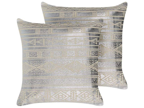 Set of 2 Decorative Cushions Silver Cotton 50 x 50 cm Geometric Pattern Foil Print Glamour Decor Accessories Beliani