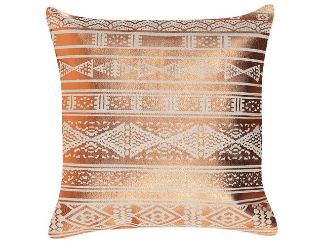 Decorative Cushion Copper Cotton 50 x 50 cm Geometric Pattern Foil Print Glamour Decor Accessories Beliani