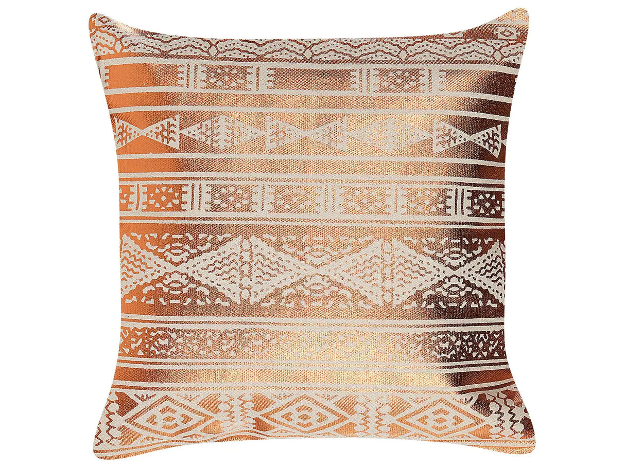 Decorative Cushion Copper Cotton 50 x 50 cm Geometric Pattern Foil Print Glamour Decor Accessories Beliani