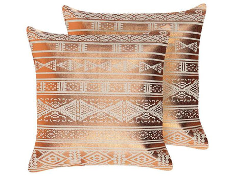 Set of 2 Decorative Cushions Copper Cotton 50 x 50 cm Geometric Pattern Foil Print Glamour Decor Accessories Beliani