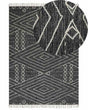 Rug Off-White Black Cotton Wool 160 x 230 cm Geometric Pattern Runes Tribal Tassels Oriental Beliani