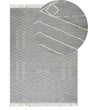 Rug Off-White Grey Cotton Wool 80 x 150 cm Geometric Pattern Runes Tribal Tassels Oriental Beliani