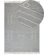 Rug Off-White Grey Cotton Wool 160 x 230 cm Geometric Pattern Runes Tribal Tassels Oriental Beliani