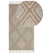 Rug Off-White Beige Cotton Wool 80 x 150 cm Geometric Pattern Runes Tribal Tassels Oriental Beliani