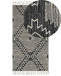 Rug Off-White Black Cotton Wool 80 x 150 cm Geometric Pattern Runes Tribal Tassels Oriental Beliani