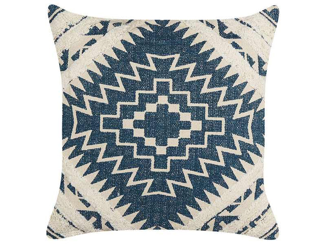 Decorative Cushion Blue and Beige Cotton 50 x 50 cm Geometric Pattern Foil Print Boho Decor Accessories Beliani