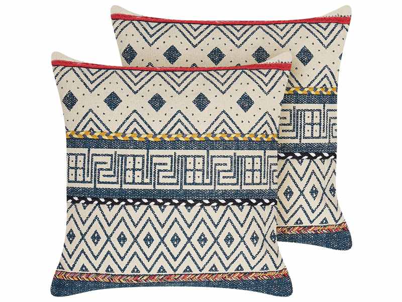 2 Decorative Scatter Cushions Multicolour Cotton 50 x 50 cm Geometric Pattern Foil Print Boho Decor Accessories Beliani