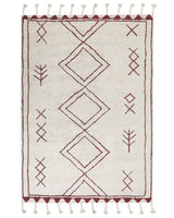 Rug Off-White Dark Red Cotton 160 x 230 cm Geometric Pattern Runes Tribal Tassels Oriental Beliani