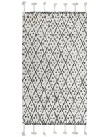 Rug Off-White Black Cotton 80 x 150 cm Geometric Pattern Runes Tribal Tassels Oriental Beliani