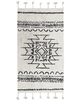 Rug Off-White Black Cotton 80 x 150 cm Geometric Pattern Runes Tribal Tassels Oriental Beliani