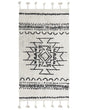 Rug Off-White Black Cotton 80 x 150 cm Geometric Pattern Runes Tribal Tassels Oriental Beliani