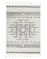 Rug Off-White Black Cotton 140 x 200 cm Geometric Pattern Runes Tribal Tassels Oriental Beliani