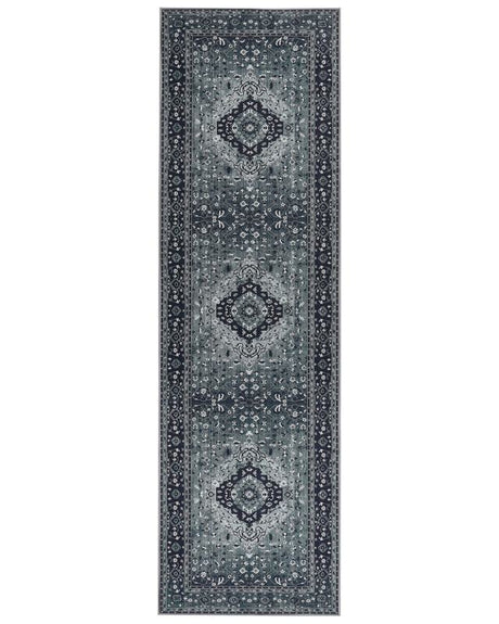 Runner Rug Grey Polyester 60 x 200 cm Hallway Kitchen Runner Long Carpet Anti-Slip Backing Beliani