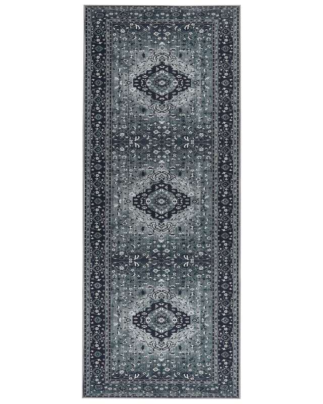 Runner Rug Grey Polyester 80 x 200 cm Hallway Kitchen Runner Long Carpet Anti-Slip Backing Beliani