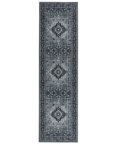 Runner Rug Grey Polyester 80 x 300 cm Hallway Kitchen Runner Long Carpet Anti-Slip Backing Beliani