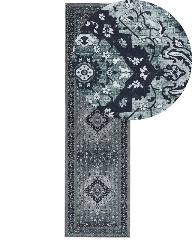 Runner Rug Grey Polyester 80 x 300 cm Hallway Kitchen Runner Long Carpet Anti-Slip Backing Beliani