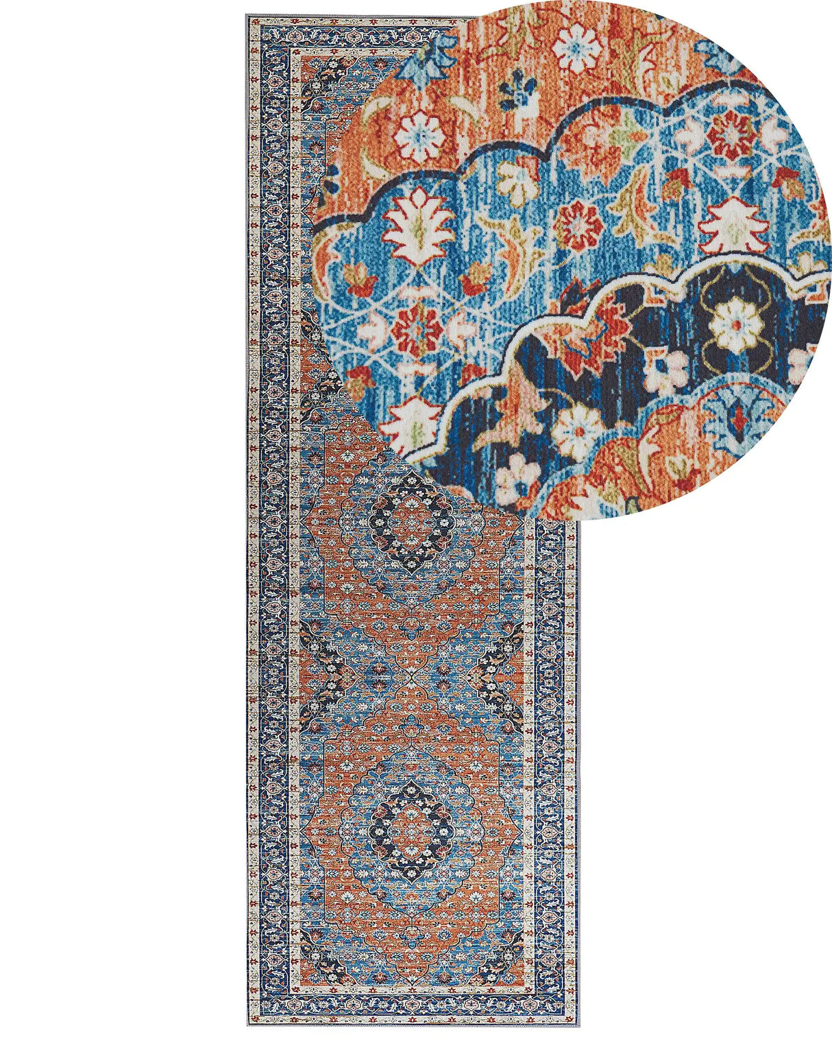 Runner Rug Runner Blue and Orange Polyester 80 x 240 cm Oriental Distressed Living Room Bedroom Decorations Beliani