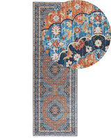 Runner Rug Runner Blue and Orange Polyester 80 x 240 cm Oriental Distressed Living Room Bedroom Decorations Beliani