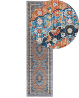 Runner Rug Runner Blue and Orange Polyester 80 x 300 cm Oriental Distressed Living Room Bedroom Decorations Beliani