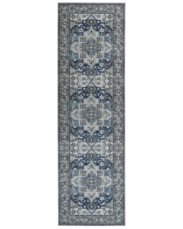 Runner Rug Runner Grey and Blue Polyester 60 x 200 cm Oriental Distressed Living Room Bedroom Decorations Beliani