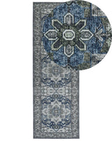 Runner Rug Runner Grey and Blue Polyester 80 x 240 cm Oriental Distressed Living Room Bedroom Decorations Beliani
