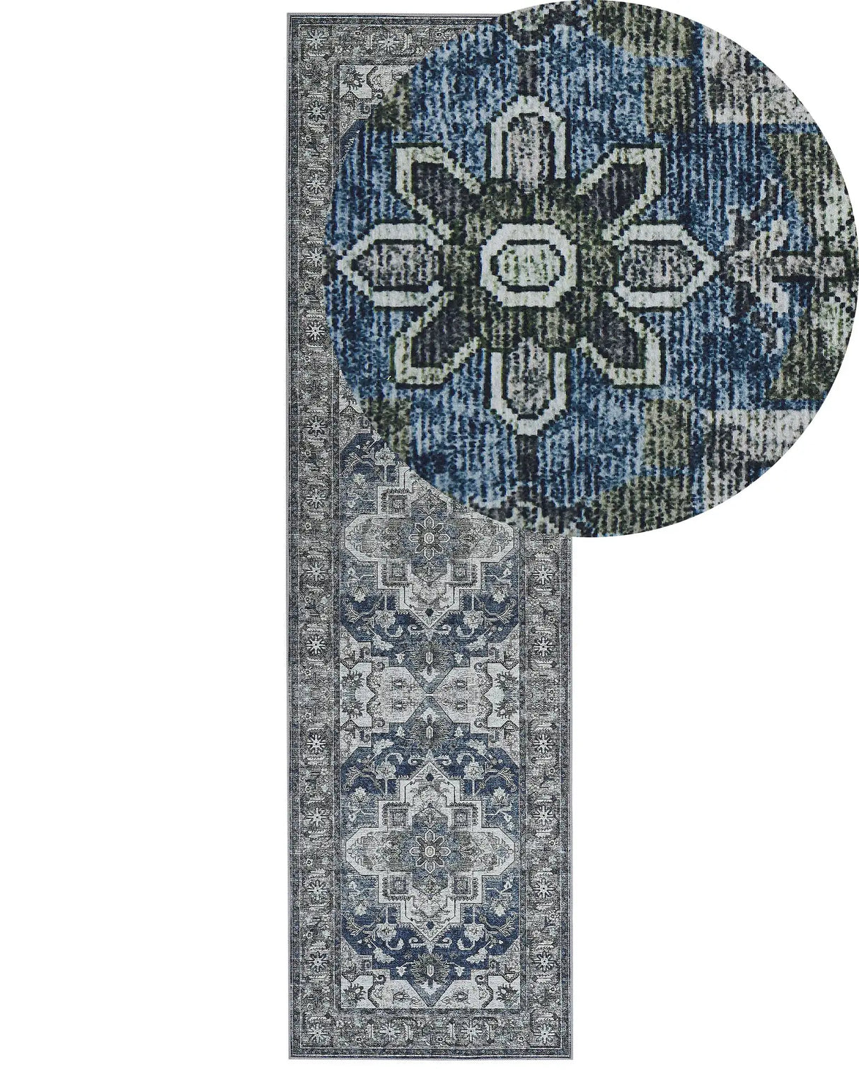Runner Rug Runner Grey and Blue Polyester 80 x 300 cm Oriental Distressed Living Room Bedroom Decorations Beliani