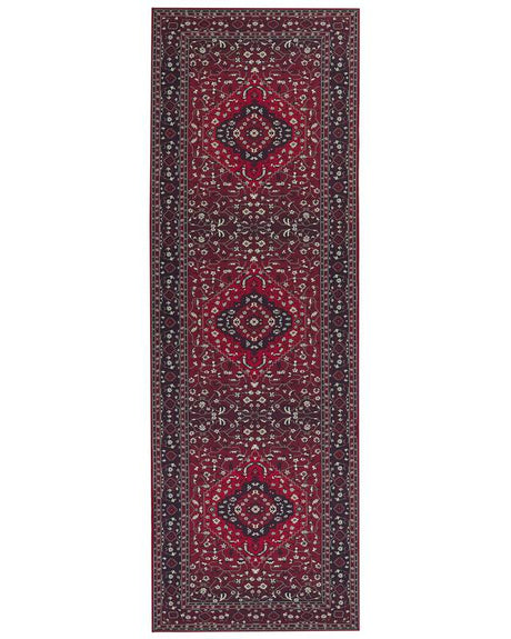 Runner Rug Red Polyester 80 x 240 cm Hallway Kitchen Runner Long Carpet Anti-Slip Backing Beliani