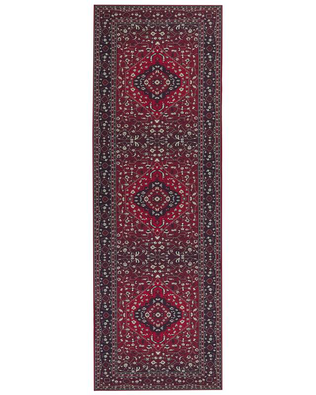 Runner Rug Red Polyester 80 x 240 cm Hallway Kitchen Runner Long Carpet Anti-Slip Backing Beliani