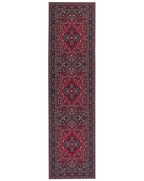 Runner Rug Red Polyester 80 x 300 cm Hallway Kitchen Runner Long Carpet Anti-Slip Backing Beliani