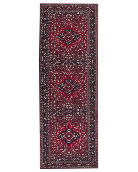 Runner Rug Red Polyester 70 x 200 cm Hallway Kitchen Runner Long Carpet Anti-Slip Backing Beliani