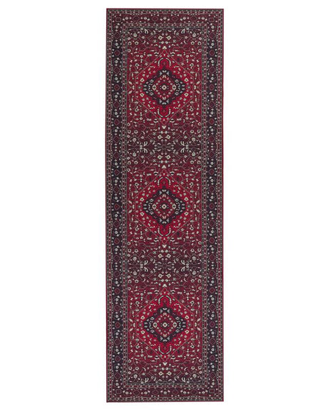 Runner Rug Red Polyester 60 x 200 cm Hallway Kitchen Runner Long Carpet Anti-Slip Backing Beliani