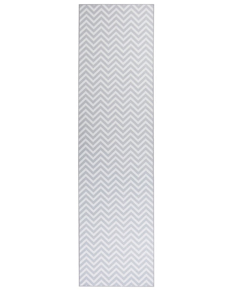 Runner Rug White Grey Polyester 80 x 300 cm Rectangular Chevron Design  Beliani