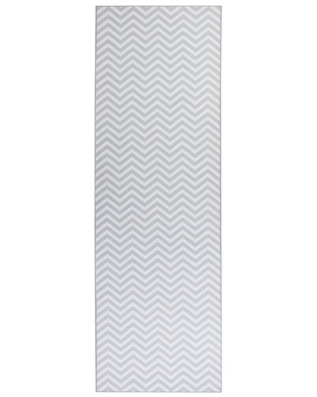 Runner Rug White Grey Polyester 80 x 240  cm Rectangular Chevron Design  Beliani