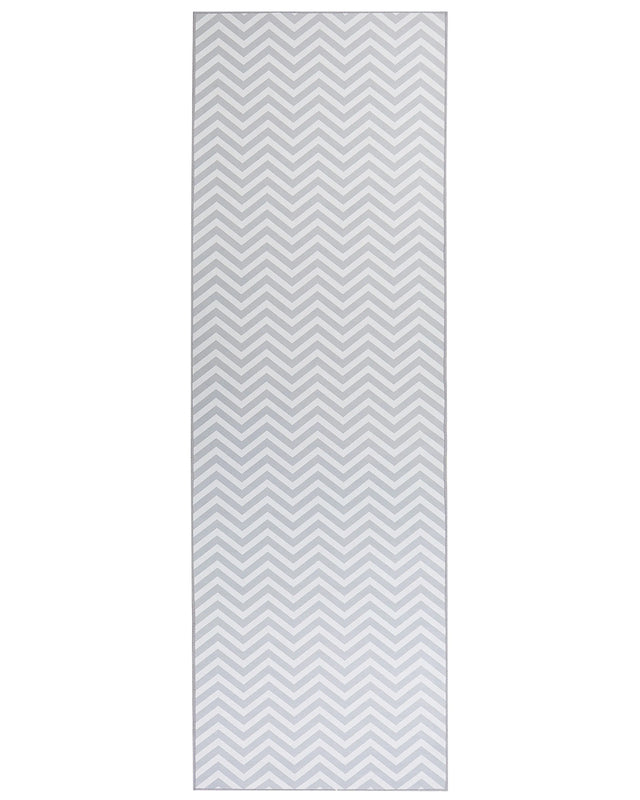 Runner Rug White Grey Polyester 80 x 240  cm Rectangular Chevron Design  Beliani