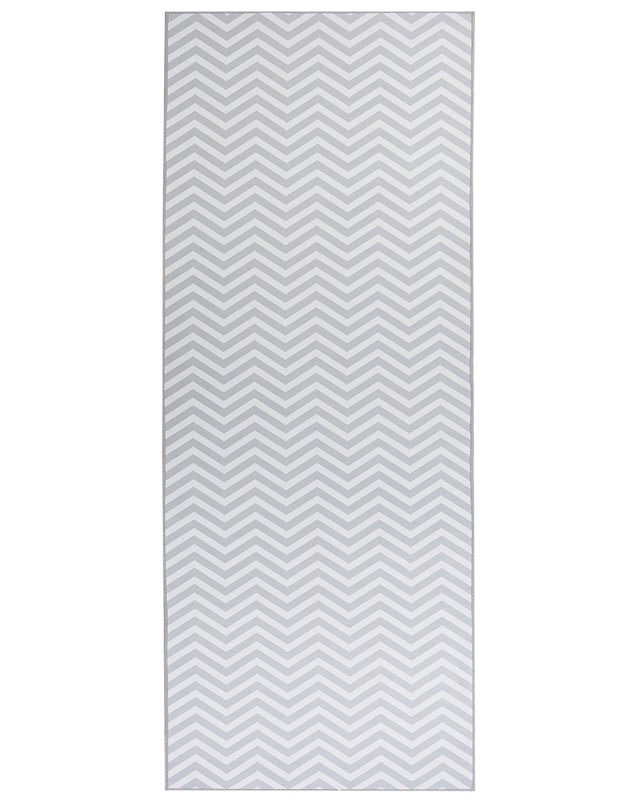 Runner Rug White Grey Polyester 80 x 200 cm Rectangular Chevron Design Beliani