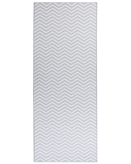 Runner Rug White Grey Polyester 80 x 200 cm Rectangular Chevron Design Beliani