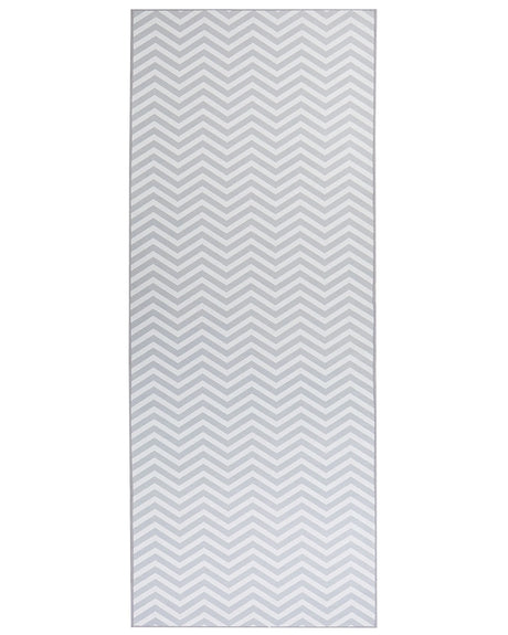 Runner Rug White Grey Polyester 80 x 200 cm Rectangular Chevron Design Beliani