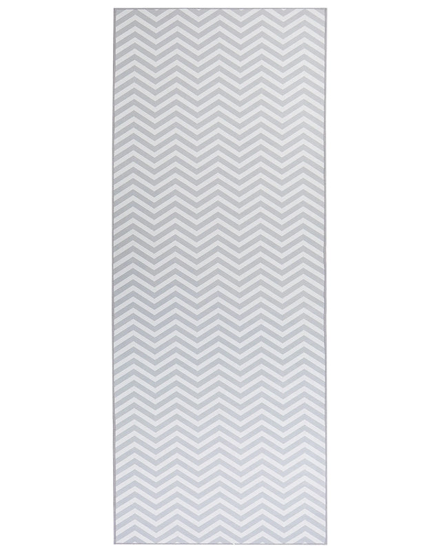 Runner Rug White Grey Polyester 80 x 200 cm Rectangular Chevron Design Beliani