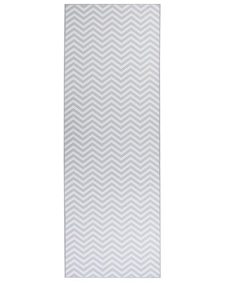 Runner Rug White Grey Polyester 70 x 200 cm Rectangular Chevron Design  Beliani