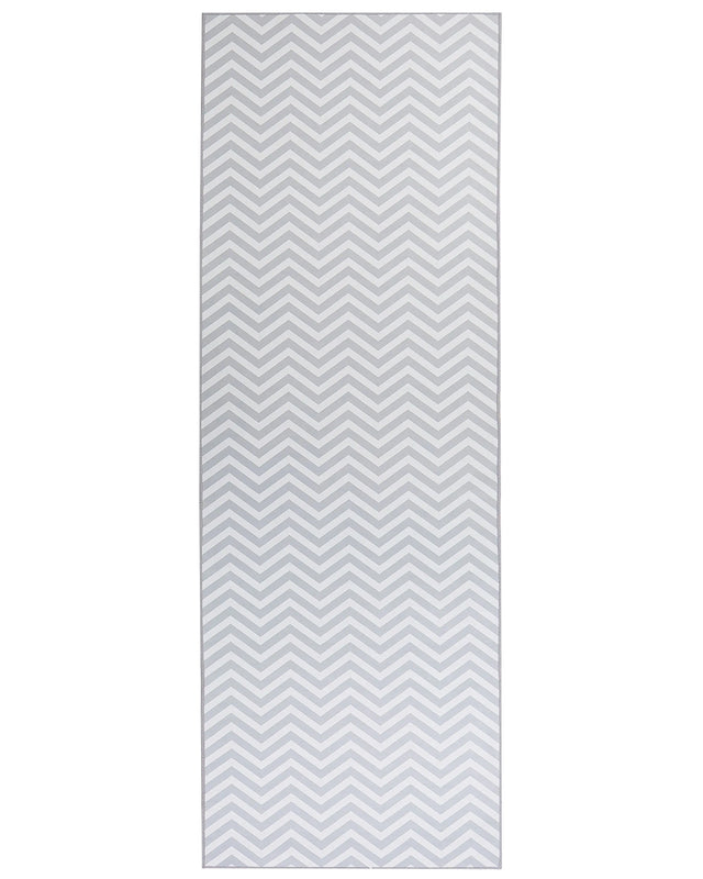 Runner Rug White Grey Polyester 70 x 200 cm Rectangular Chevron Design  Beliani