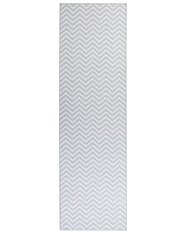 Runner Rug White Grey Polyester 60 x 200 cm Rectangular Chevron Design  Beliani